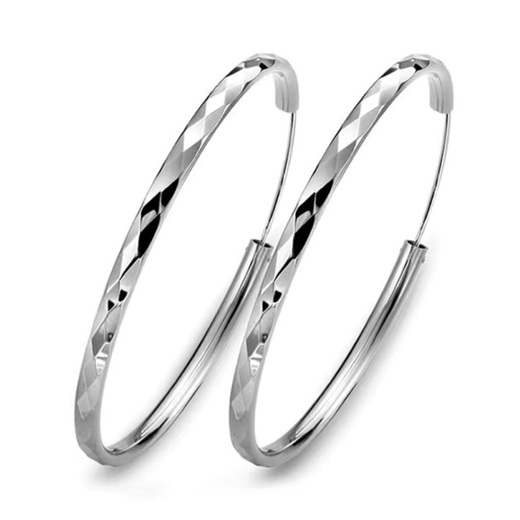 925 Sterling Silver Round Hoop Earrings - Picture 1 of 5